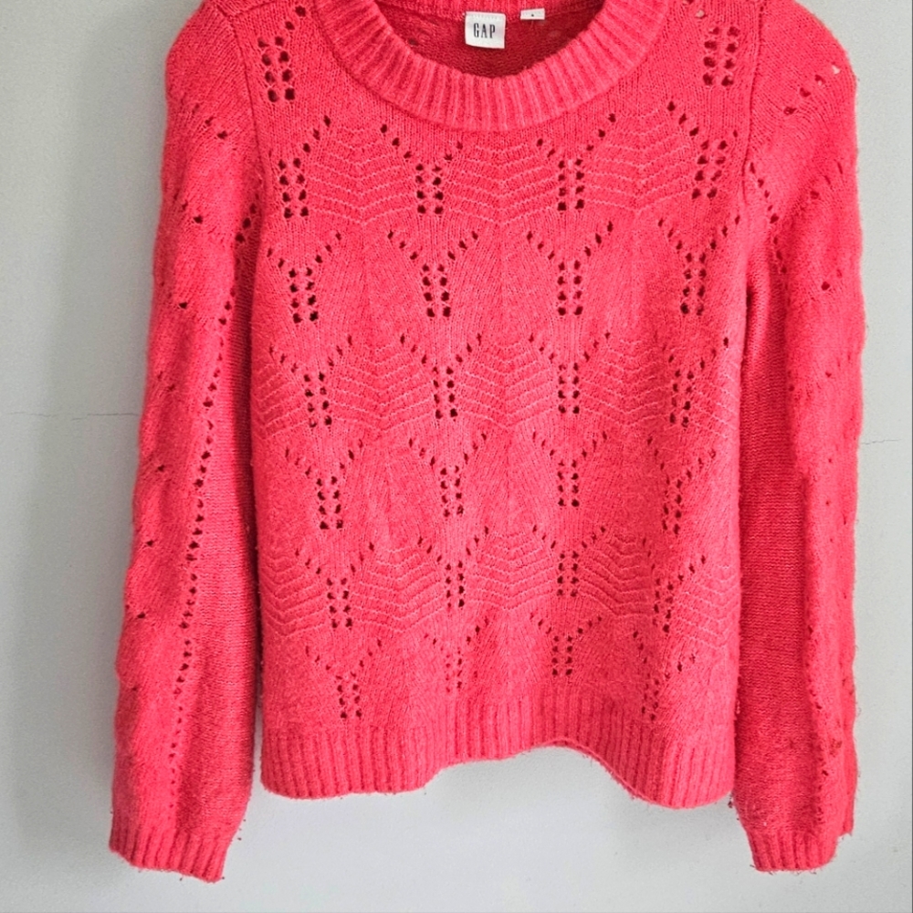 GAP bright coral open weave sweater
